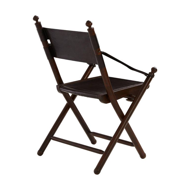 Inca Chair - Black Leather with Teak Wood - Folding