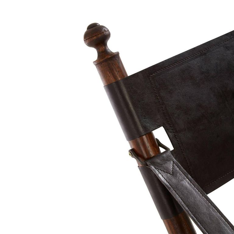 Inca Chair - Black Leather with Teak Wood - Folding