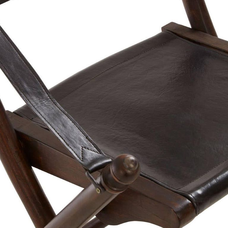 Inca Chair - Black Leather with Teak Wood - Folding