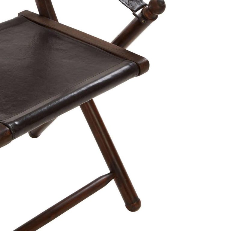 Inca Chair - Black Leather with Teak Wood - Folding