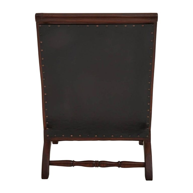 Inca Chair - Black Leather with Teak Wood - Lounge with Footstool