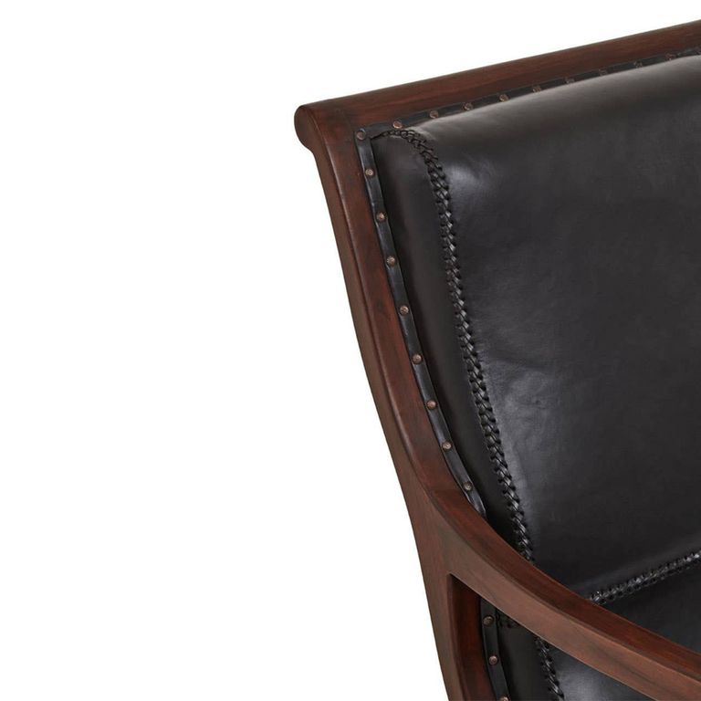 Inca Chair - Black Leather with Teak Wood - Lounge with Footstool
