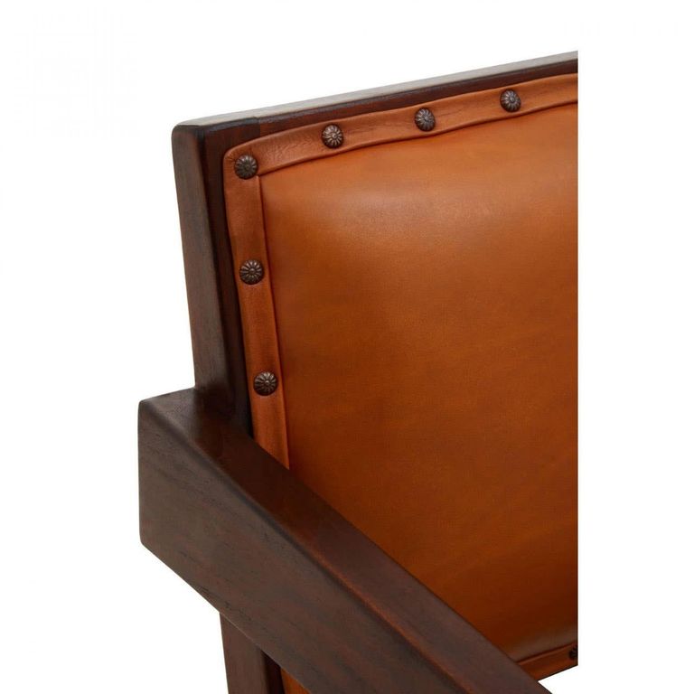 Inca Chair - Brown Leather with Teak Wood - Large Angular