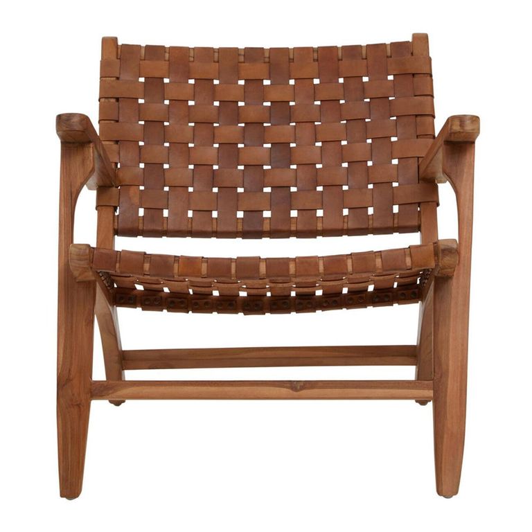 Inca Chair - Brown Leather with Teak Wood - Lounge
