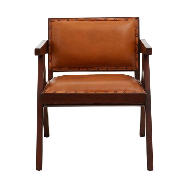 Inca Chair - Brown Leather with Teak Wood - Small Angular