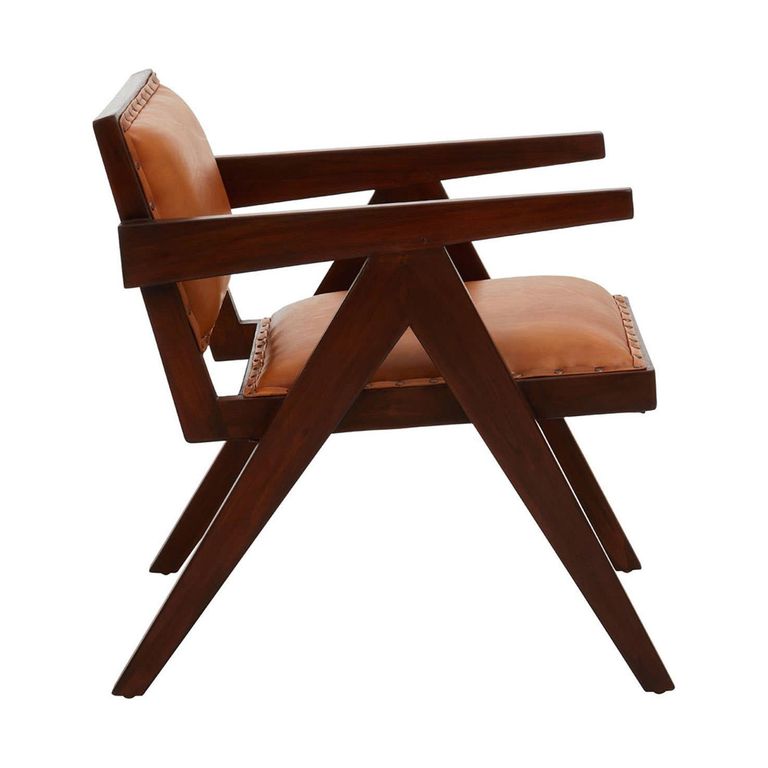 Inca Chair - Brown Leather with Teak Wood - Small Angular