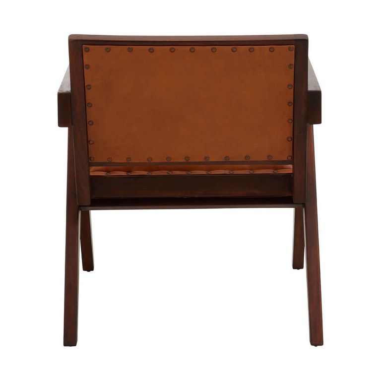 Inca Chair - Brown Leather with Teak Wood - Small Angular