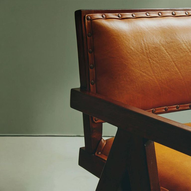 Inca Chair - Brown Leather with Teak Wood - Small Angular
