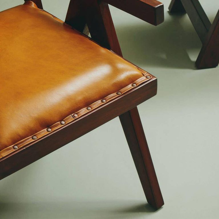 Inca Chair - Brown Leather with Teak Wood - Small Angular