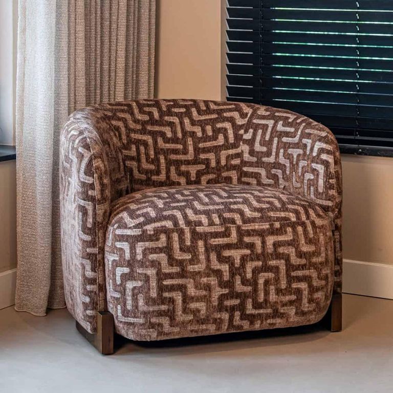 Hannah Lounge Chair - Labyrinth - Brown - Fabric and Wood