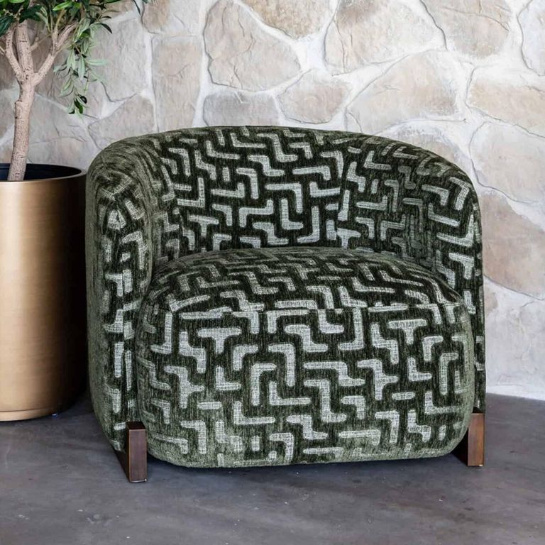 Hannah Lounge Chair - Labyrinth - Moss - Fabric and Wood