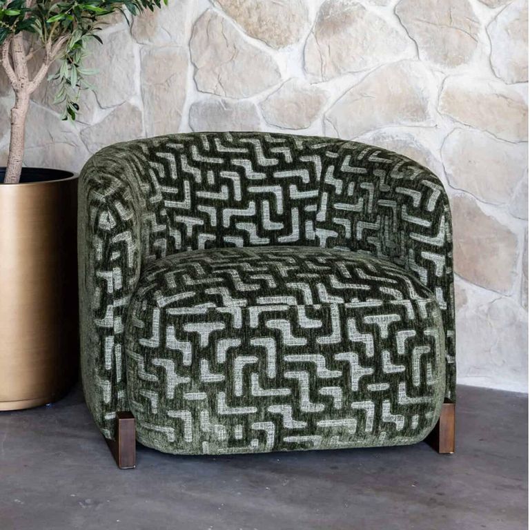 Hannah Lounge Chair - Labyrinth - Moss - Fabric and Wood