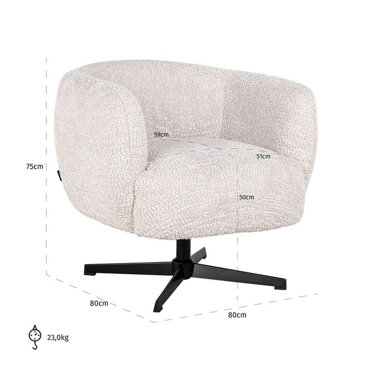 Estelle Swivel Lounge Chair - Cream - Fabric and Metal
