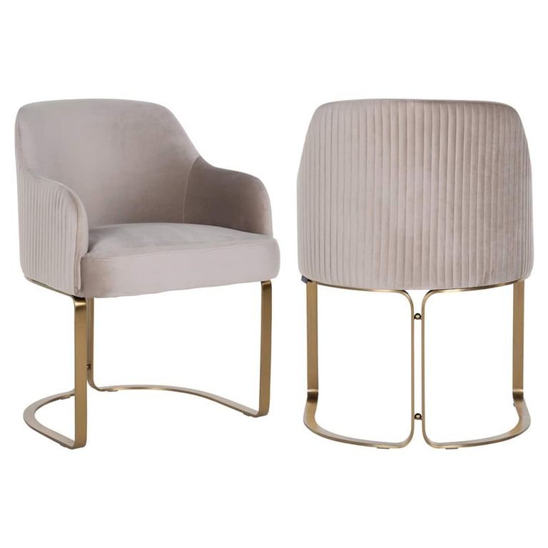 Hadley Khaki Velvet Fabric Armchair with Gold Legs 