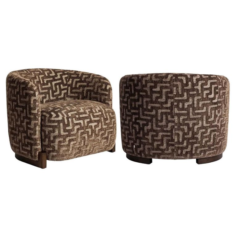 Hannah Lounge Chair - Labyrinth - Brown - Fabric and Wood
