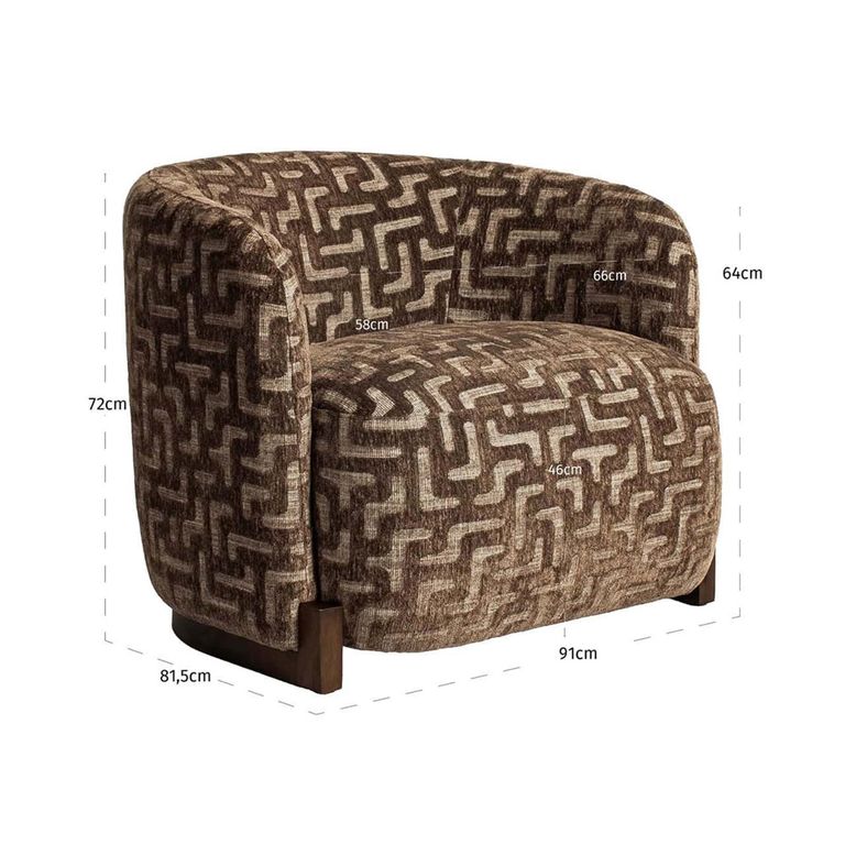Hannah Lounge Chair - Labyrinth - Brown - Fabric and Wood