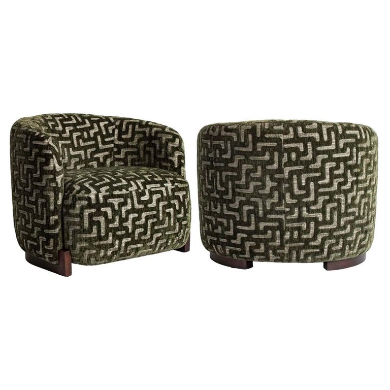 Hannah Lounge Chair - Labyrinth - Moss - Fabric and Wood