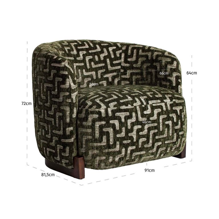 Hannah Lounge Chair - Labyrinth - Moss - Fabric and Wood