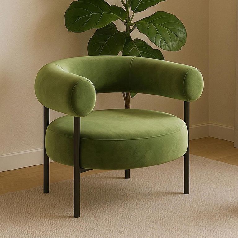 Eclipse Armchair - Curved Back - Olive Green and Black - Fabric and Metal