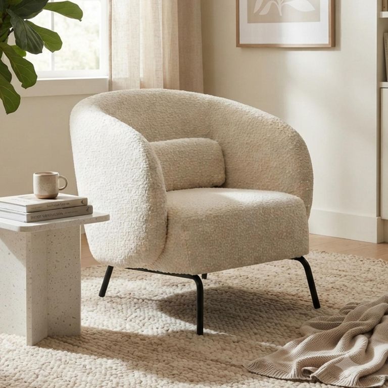 Joey Armchair - Curved Back - Cologne Ivory and Black - Fabric and Metal