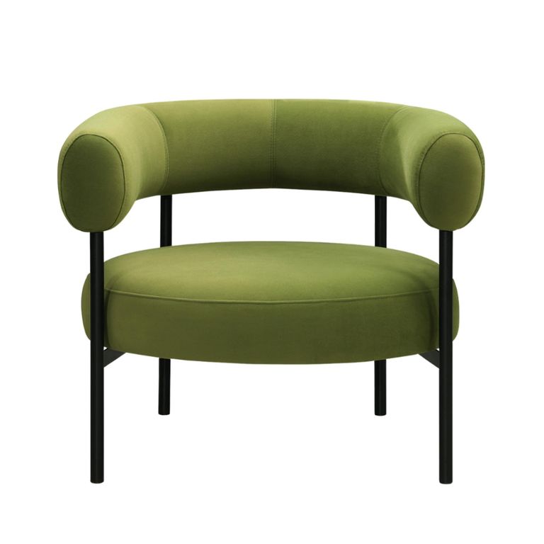 Eclipse Armchair - Curved Back - Olive Green and Black - Fabric and Metal