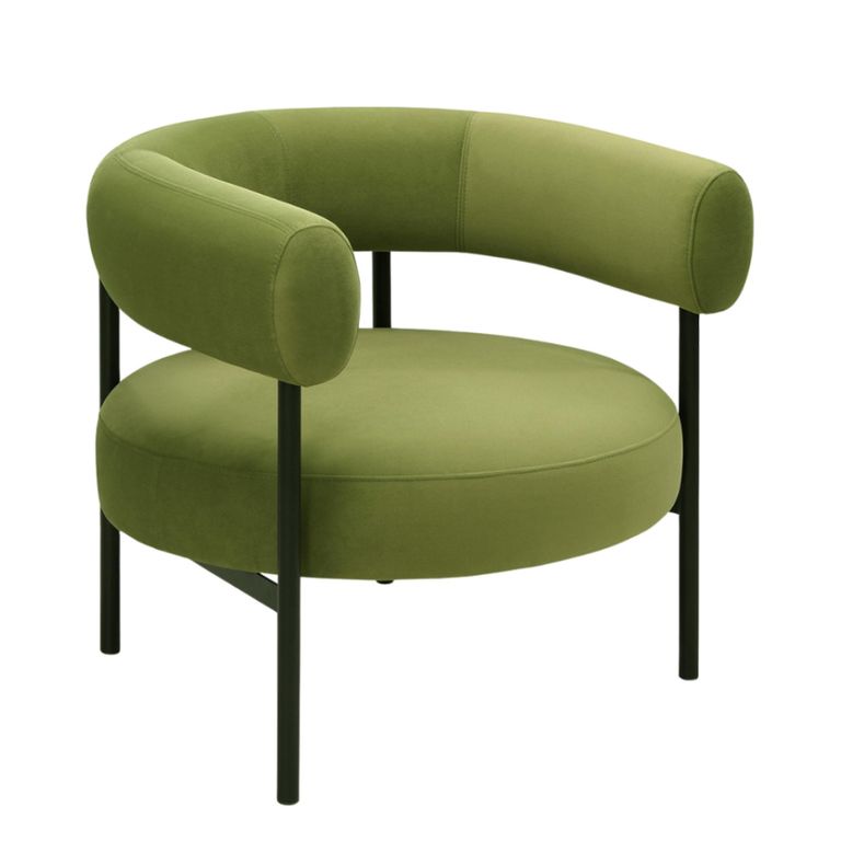 Eclipse Armchair - Curved Back - Olive Green and Black - Fabric and Metal
