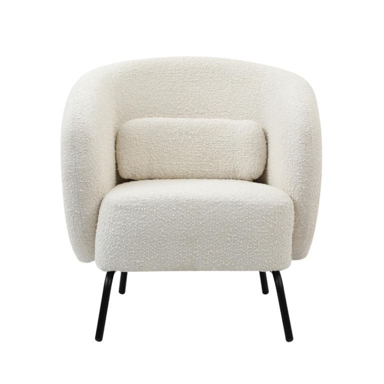 Joey Armchair - Curved Back - Cologne Ivory and Black - Fabric and Metal