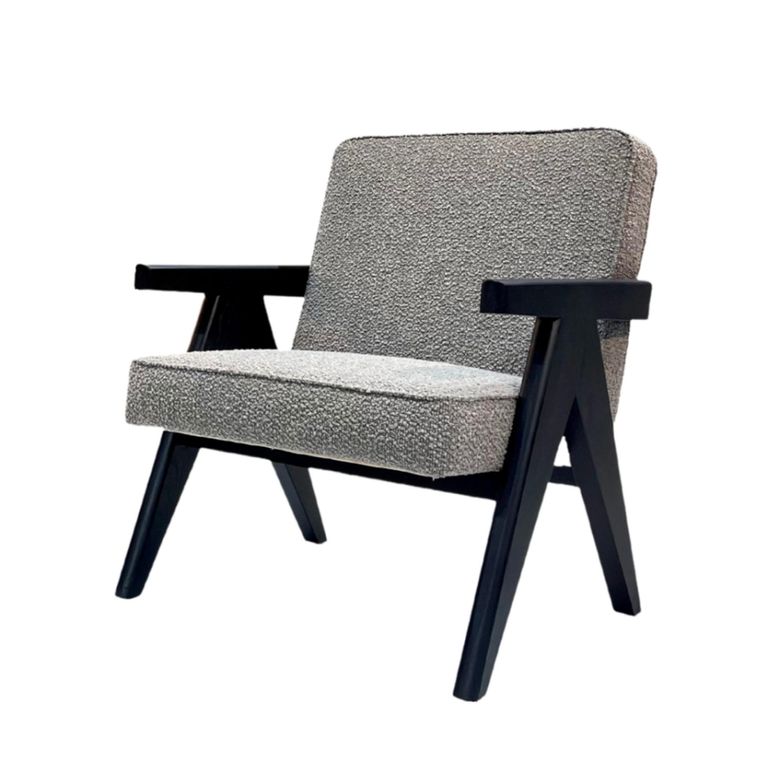 Ross Armchair - Cologne Dove and Black - Fabric and Wood
