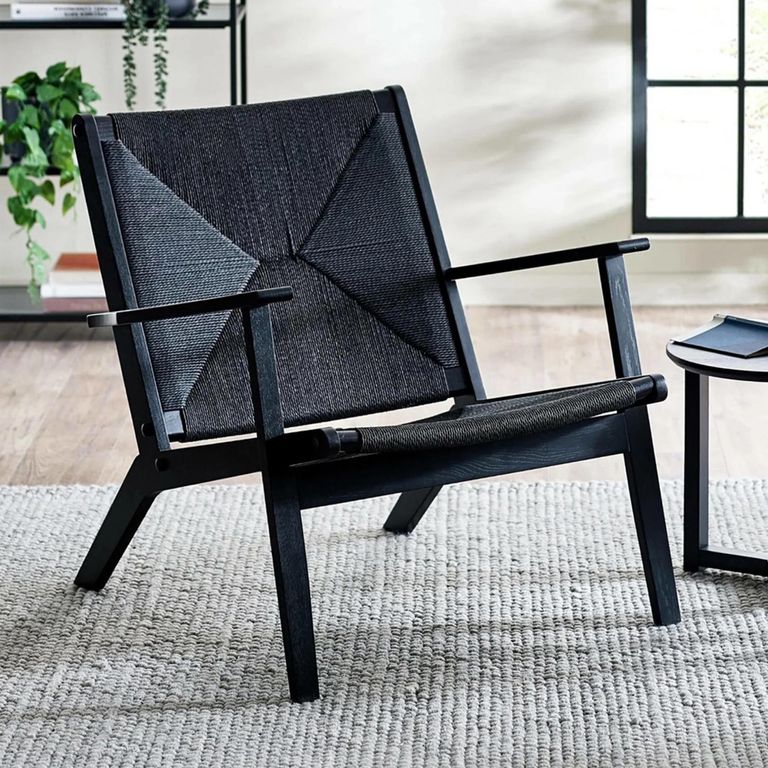 Icaria Accent Armchair - Black - Oak and Woven Rope