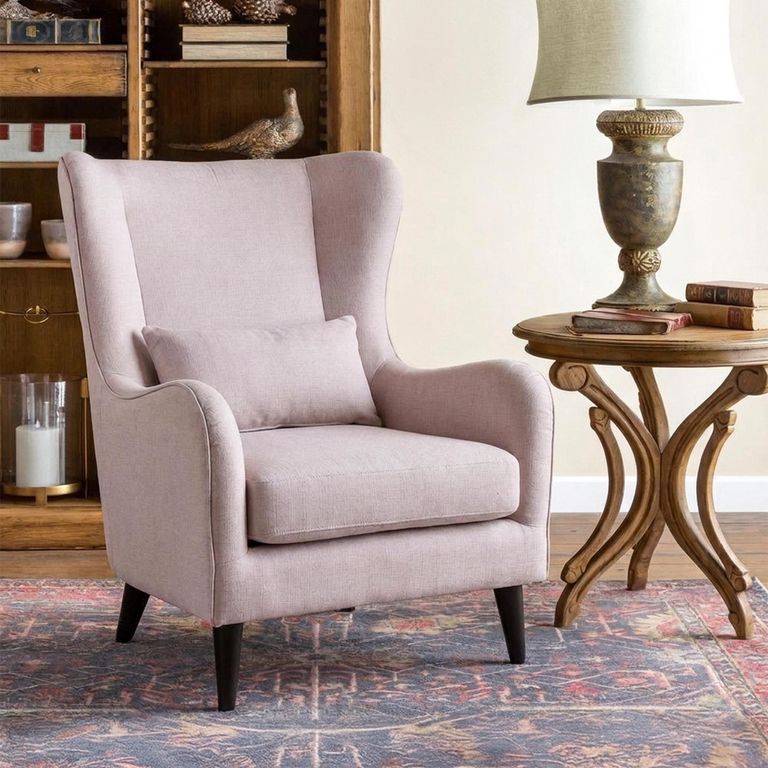 Oxford Accent Armchair - Wing Back - Light Beige - Fabric