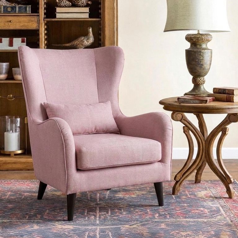 Oxford Accent Armchair - Wing Back - Light Pink - Fabric