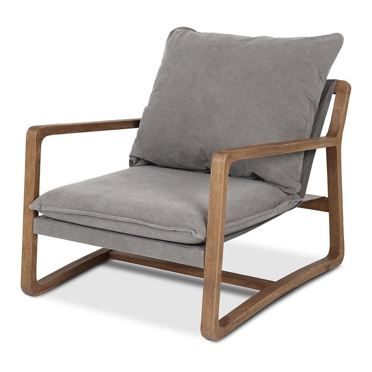 Charles Accent Armchair - Grey - Fabric and Wood