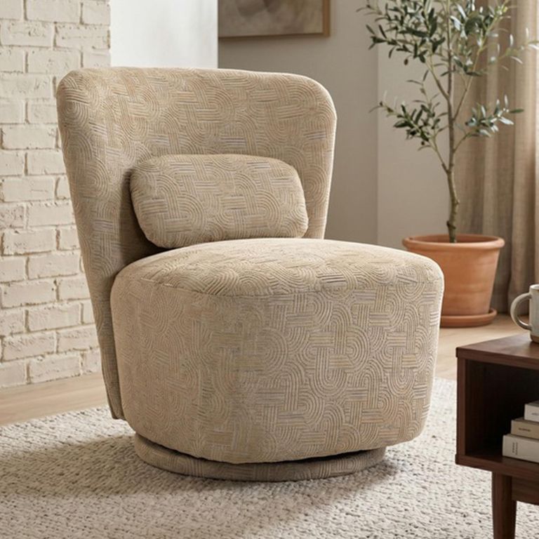 Aura Swivel Chair - Curved Back - Oatmeal - Fabric