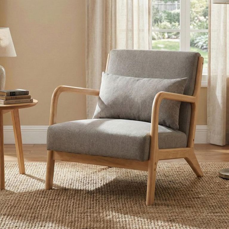 Hadley Accent Armchair - Stone Linen - Fabric and Wood