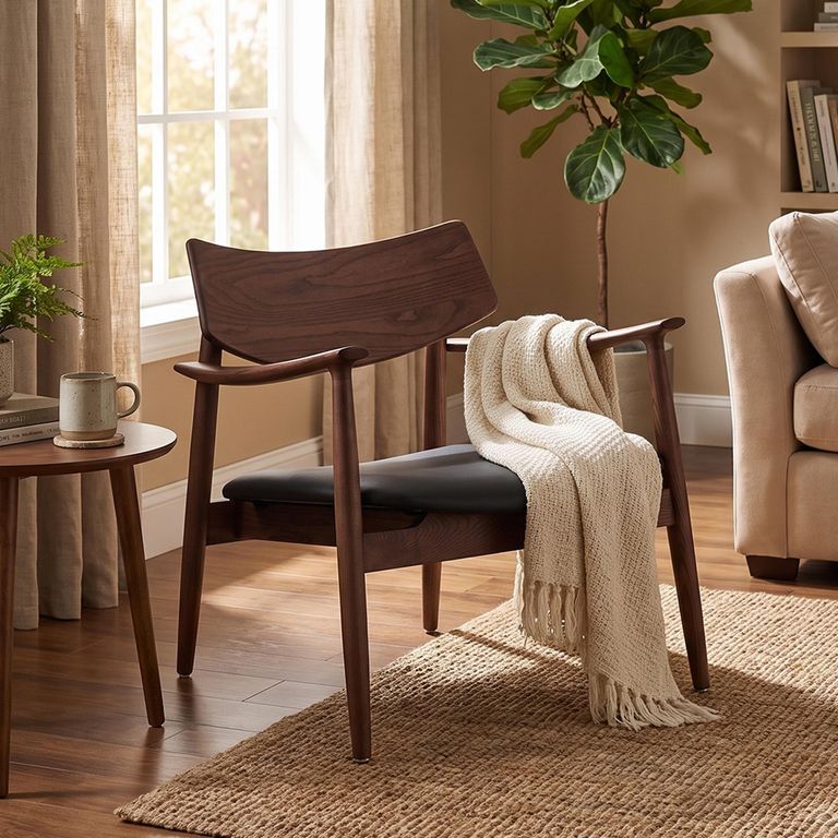 Olvera Lounge Armchair - Dark Brown and Black - Ash Wood and Faux Leather