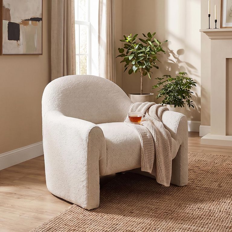 Zahara Lounge Armchair - Curved Back - Beige - Fabric