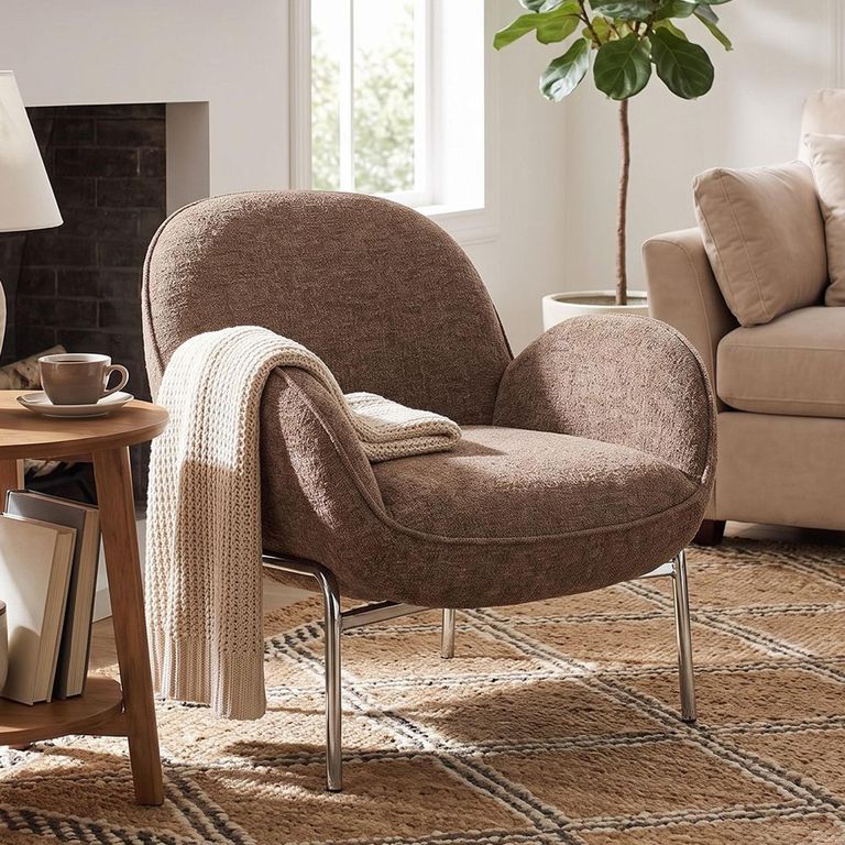 Zomba Lounge Armchair - Brown and Chrome - Fabric and Metal