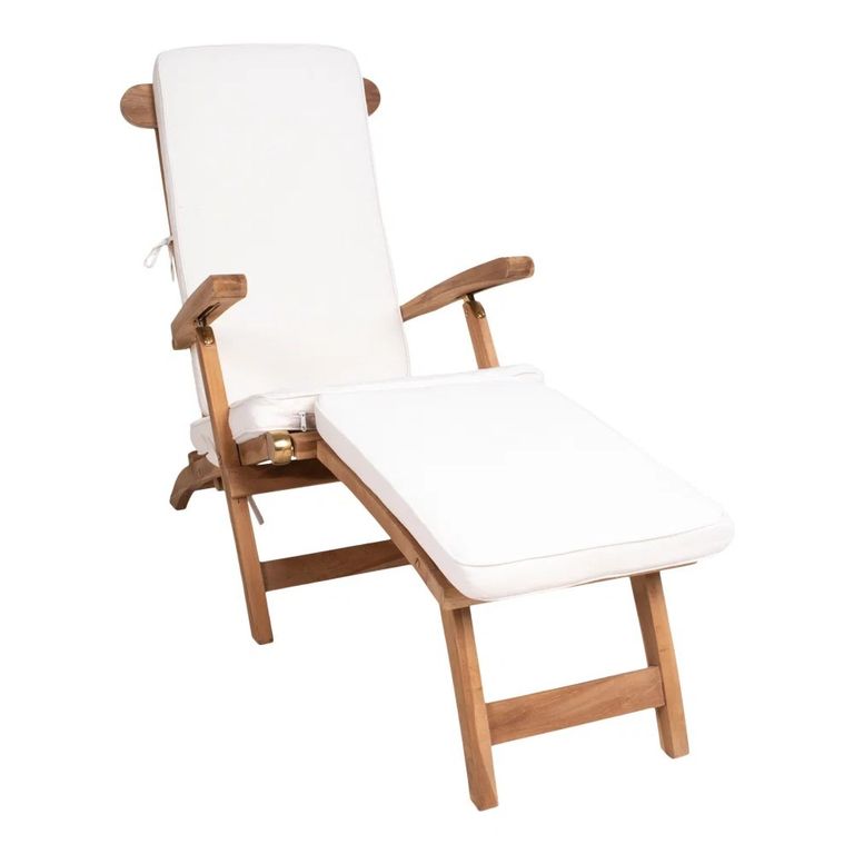 Arrecife Outdoor Deck Chair - with Cushion - White and Natural - Fabric and Teak Wood