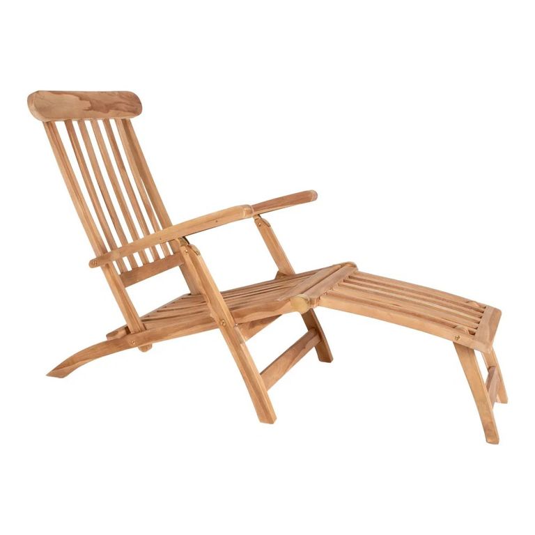 Arrecife Outdoor Deck Chair - with Cushion - White and Natural - Fabric and Teak Wood