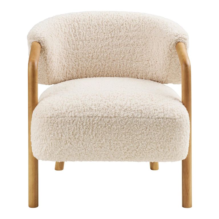 Dakar Lounge Armchair - Curved Back - Beige and Natural - Fabric and Rubberwood
