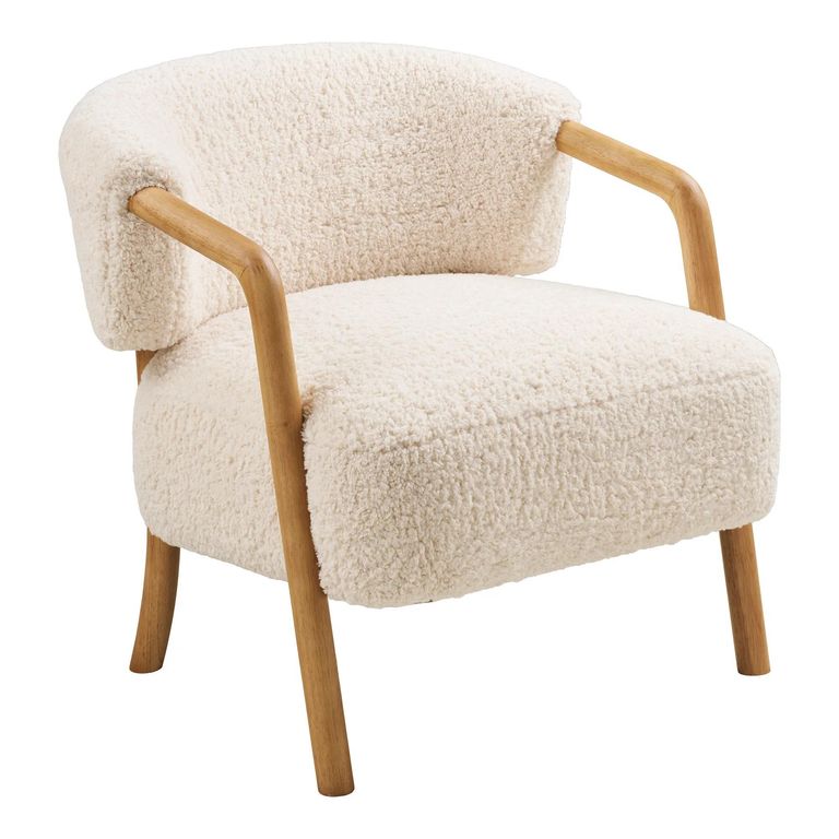 Dakar Lounge Armchair - Curved Back - Beige and Natural - Fabric and Rubberwood