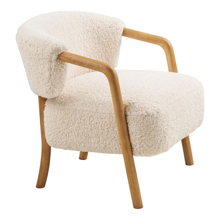 Dakar Lounge Armchair - Curved Back - Beige and Natural - Fabric and Rubberwood