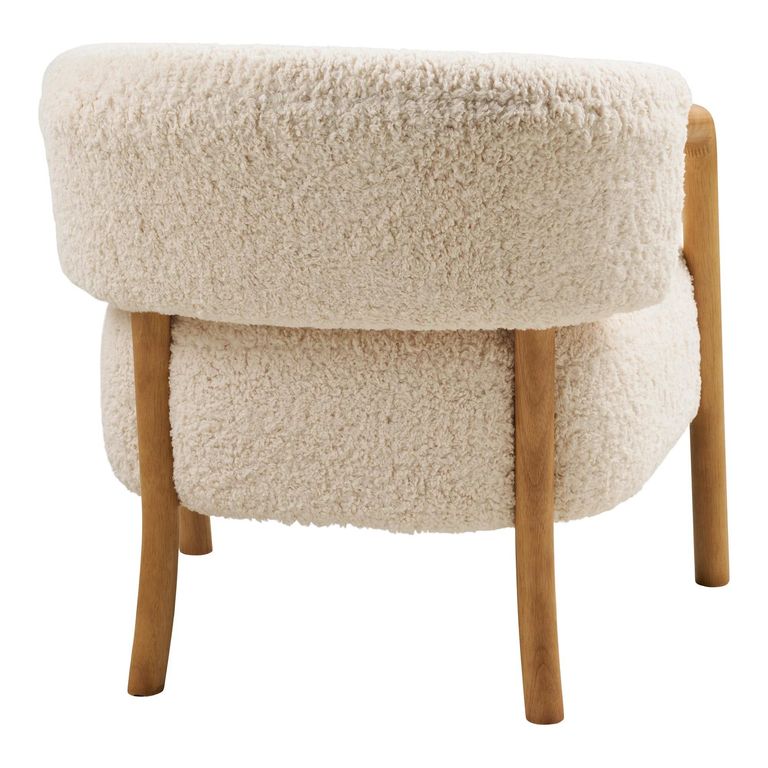 Dakar Lounge Armchair - Curved Back - Beige and Natural - Fabric and Rubberwood
