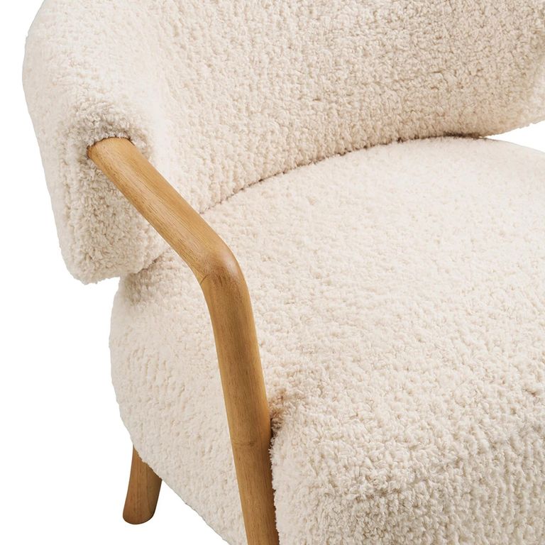 Dakar Lounge Armchair - Curved Back - Beige and Natural - Fabric and Rubberwood