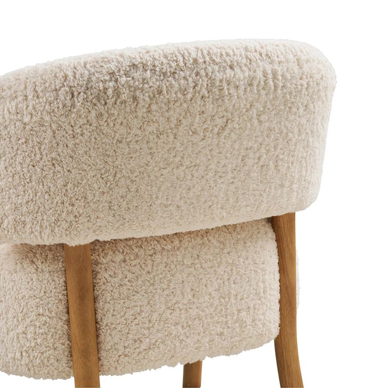 Dakar Lounge Armchair - Curved Back - Beige and Natural - Fabric and Rubberwood