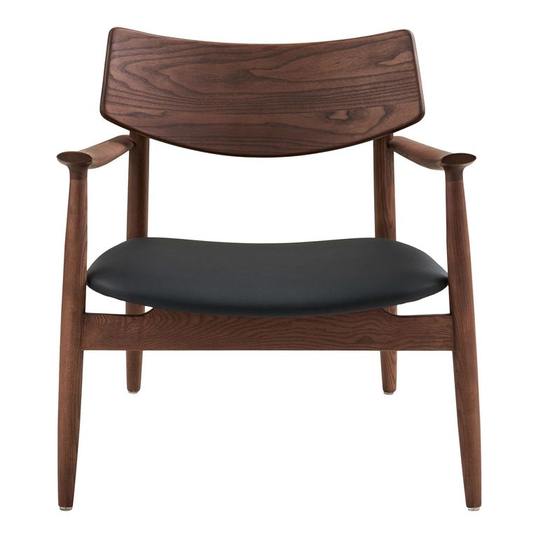 Olvera Lounge Armchair - Dark Brown and Black - Ash Wood and Faux Leather