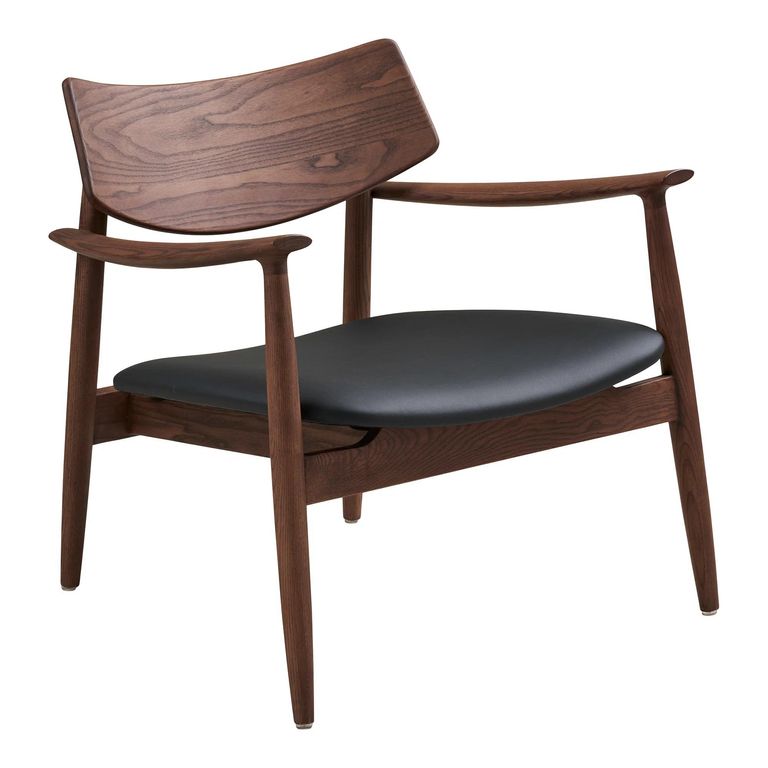Olvera Lounge Armchair - Dark Brown and Black - Ash Wood and Faux Leather