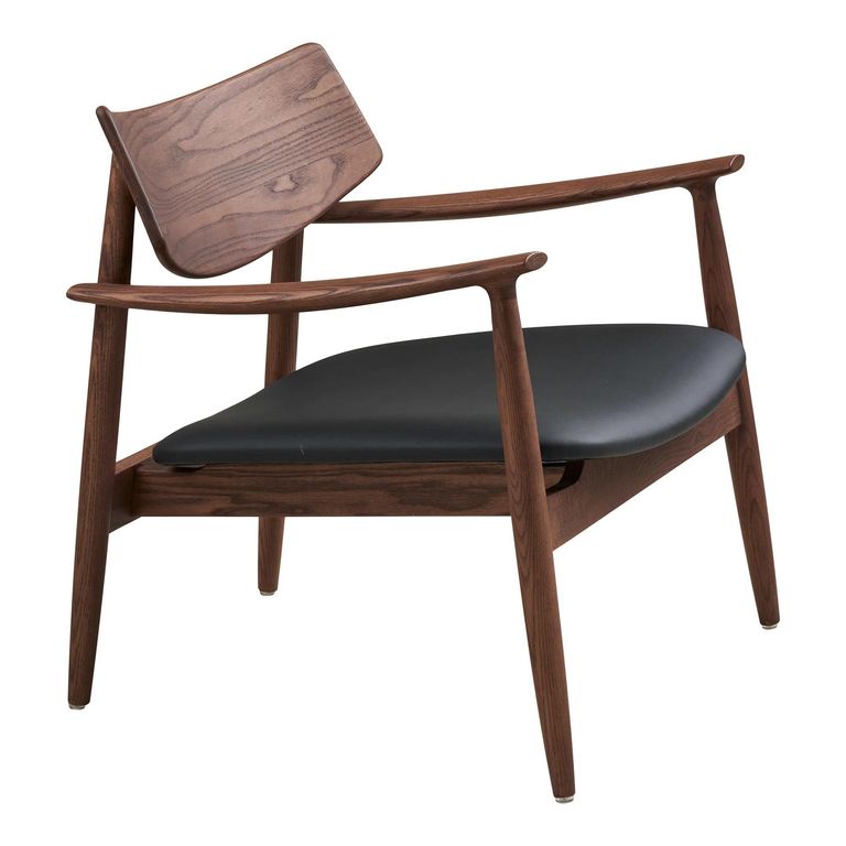 Olvera Lounge Armchair - Dark Brown and Black - Ash Wood and Faux Leather