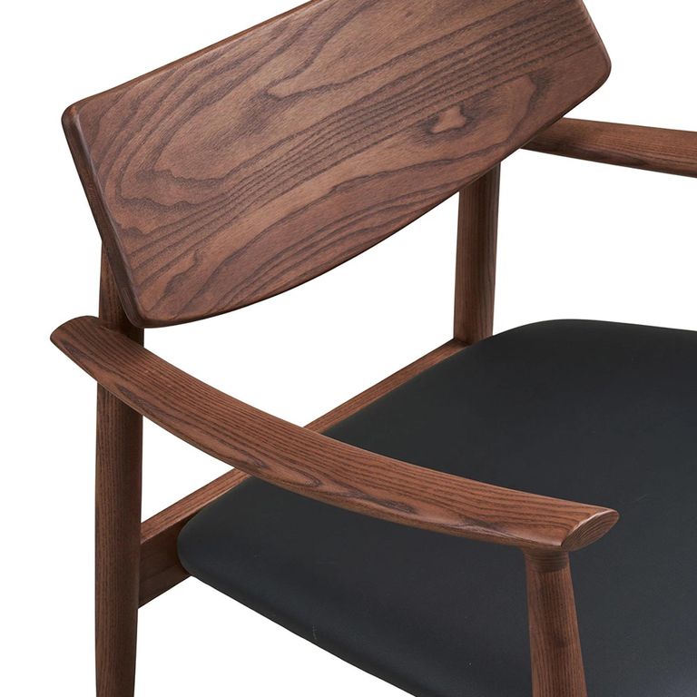 Olvera Lounge Armchair - Dark Brown and Black - Ash Wood and Faux Leather