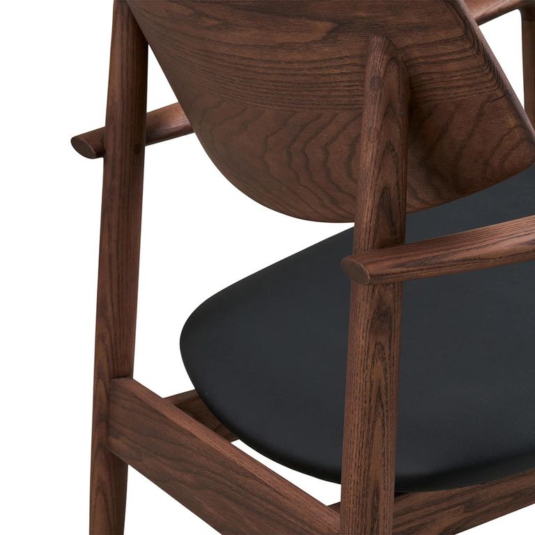 Olvera Lounge Armchair - Dark Brown and Black - Ash Wood and Faux Leather